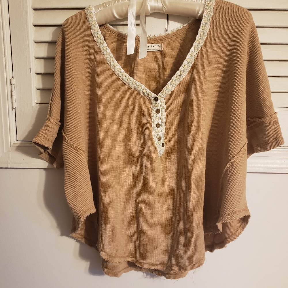 We the free waffle texture poncho tee